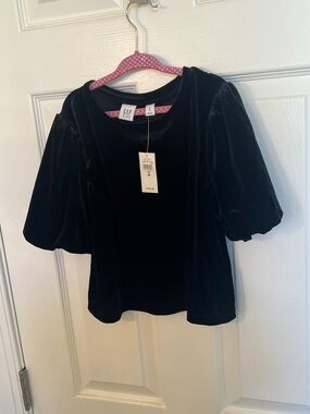 NEW GAP Black Velvet Puff-Sleeve Blouse
